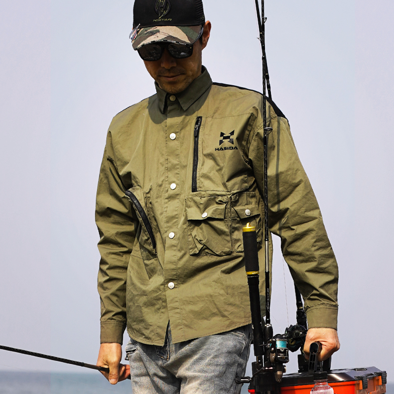 HISTAR Clothing With Button Multi-Pocket Sun Protection Shirts Sports Fishing Jacket