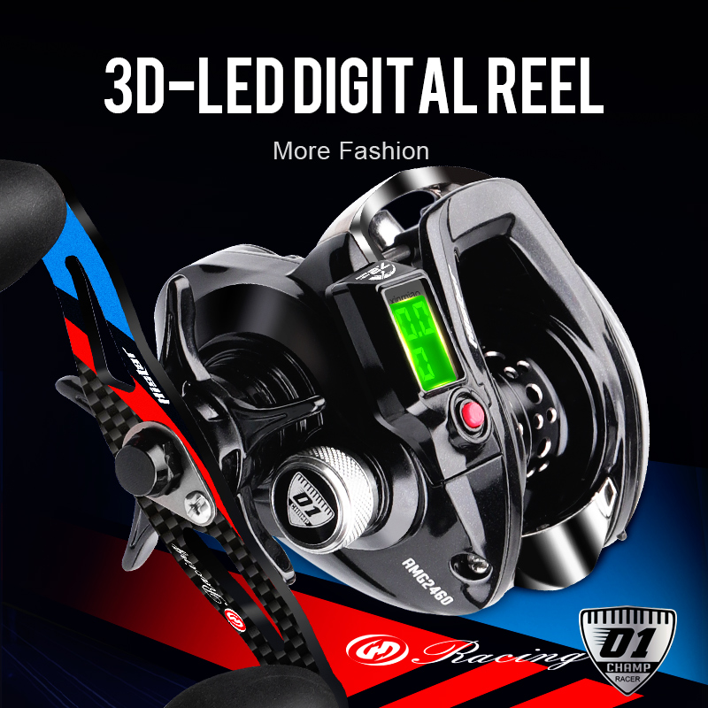 HISTAR Digital Long Casting 10kg Drag Power 7.2:1 High Ratio 9+1 BB Magnetic Braking LED Backlight Baitcasting Fishing Reel
