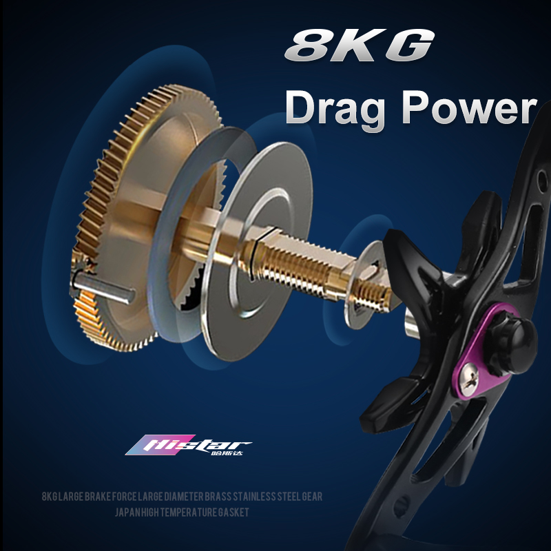 HISTAR Long Casting 8.0:1 High Ratio 8kg Drag Power 4+1 BB Magnetic Braking Honor Baitcasting Fishing Reel
