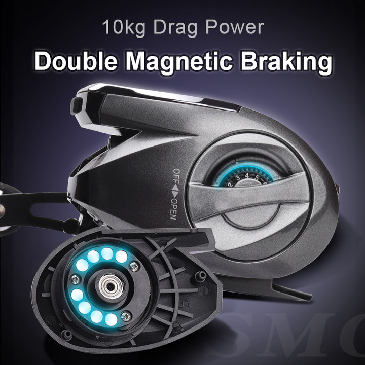 HISTAR Long Casting 6.3:1 10kg Drag Power High Ratio 6+1 BB Magnetic Braking Digital Backlight Baitcasting Fishing Reel