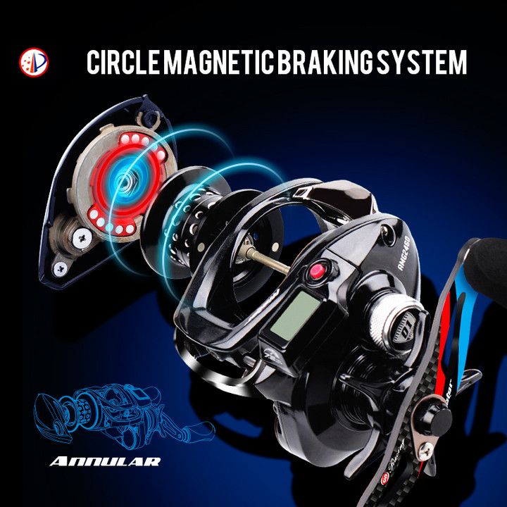 HISTAR Digital Long Casting 10kg Drag Power 7.2:1 High Ratio 9+1 BB Magnetic Braking LED Backlight Baitcasting Fishing Reel