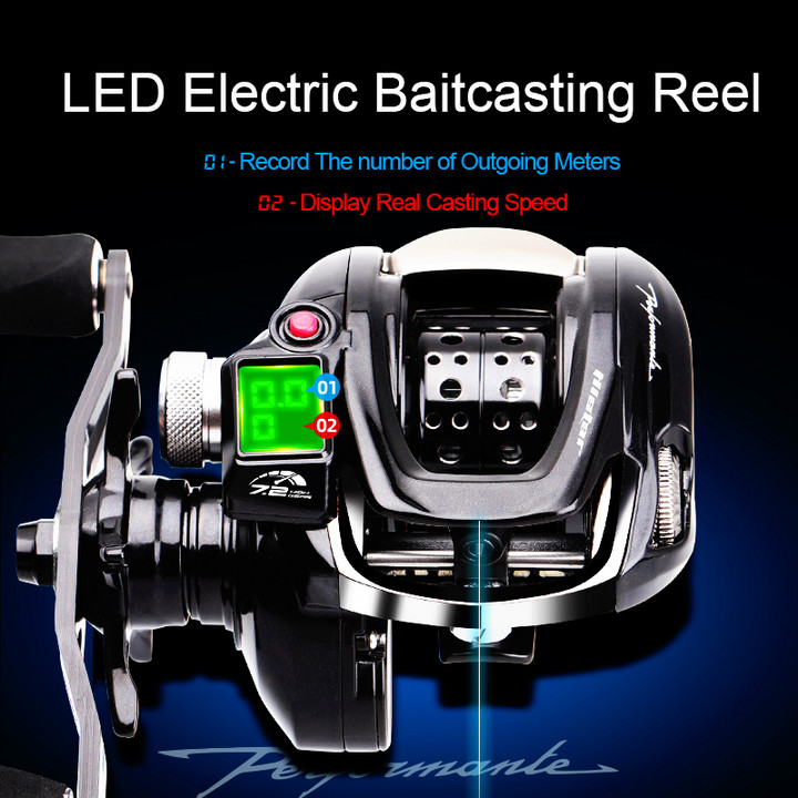 HISTAR Digital Long Casting 10kg Drag Power 7.2:1 High Ratio 9+1 BB Magnetic Braking LED Backlight Baitcasting Fishing Reel