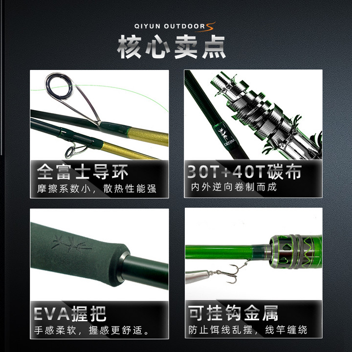 祺云叠翠二代超远投泛用路亚竿直柄枪柄碳素翘嘴鳜鲈鱼抛投钓鱼竿