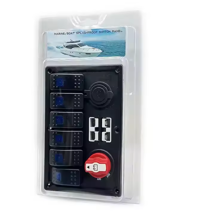 带双USB充电器香烟插座和双安德森插头的6路摇臂开关面板