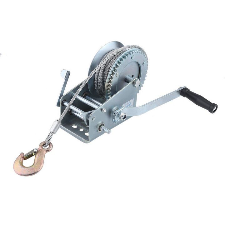 双向双速手摇卷扬机3500磅镀锌带钢丝款手动绞盘卷扬机