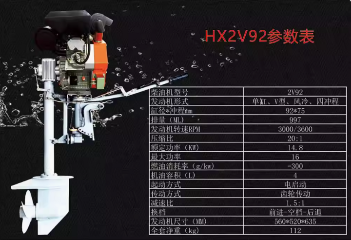25马力柴油挂机，船外机，挂桨机，全浸桨，非表面桨推进器