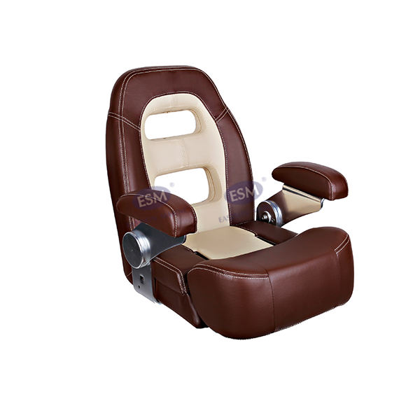 HM58带双孔固定靠背带翘腿椅子;带可调扶手；主色为深棕色 + 中间插色米色