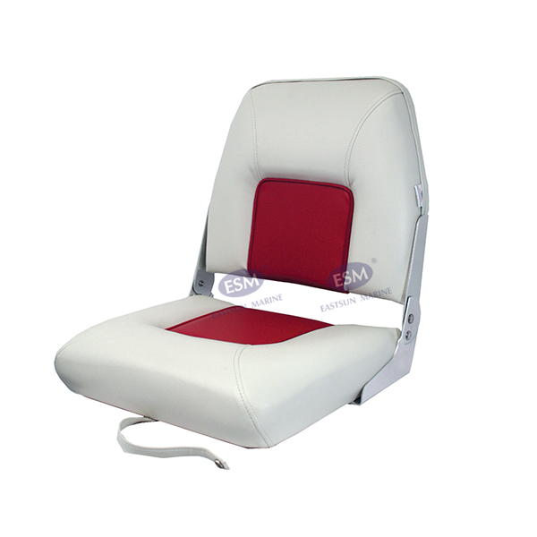 单人轻型折叠椅；主色为白色+中间红色皮革；用红色胶骨