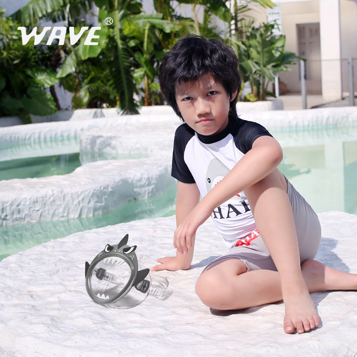 wave卡通动物儿童浮潜可爱面镜 硅胶防水防雾高清大框潜水镜
