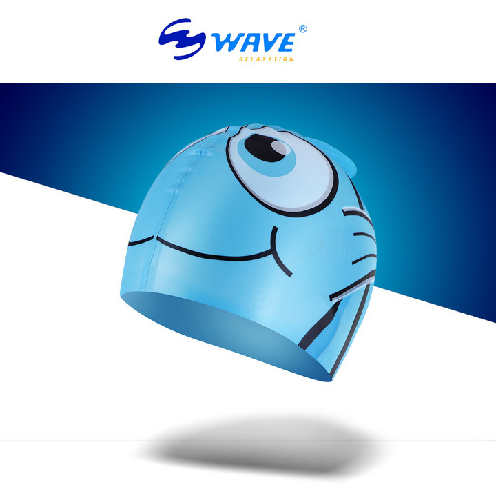 wave专业促销儿童宝宝硅胶不勒头游泳帽防水可爱鲨鱼卡通学生泳帽