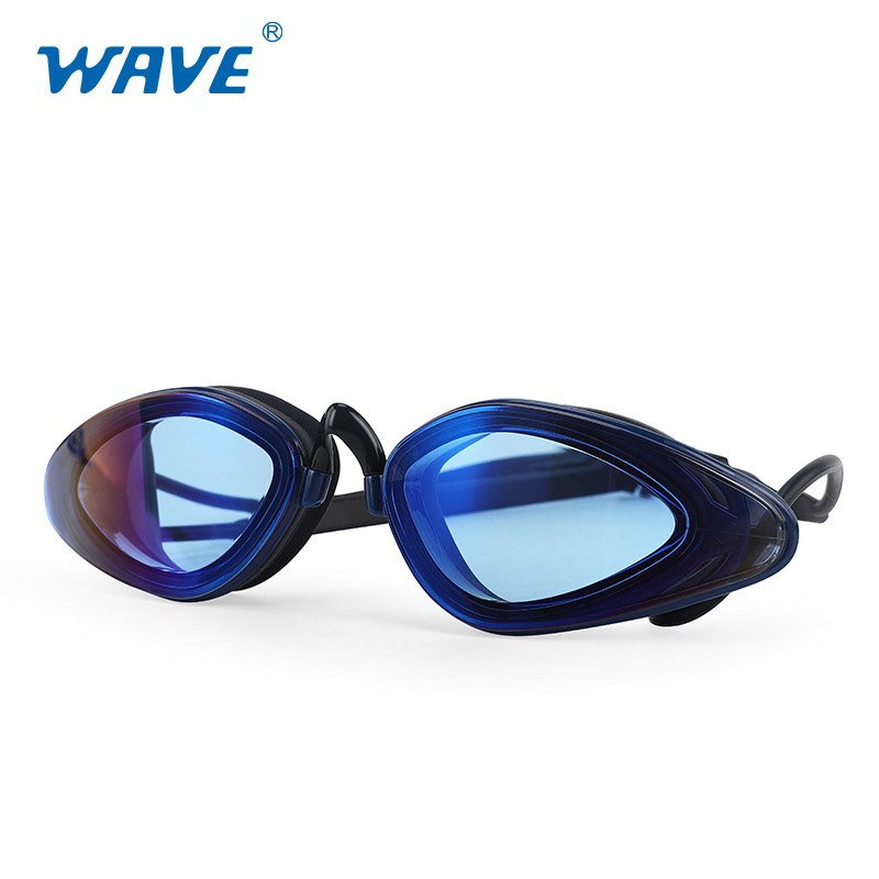 wave专业折叠式成人游泳眼镜 防雾训练竞赛大框硅胶防水电镀泳镜