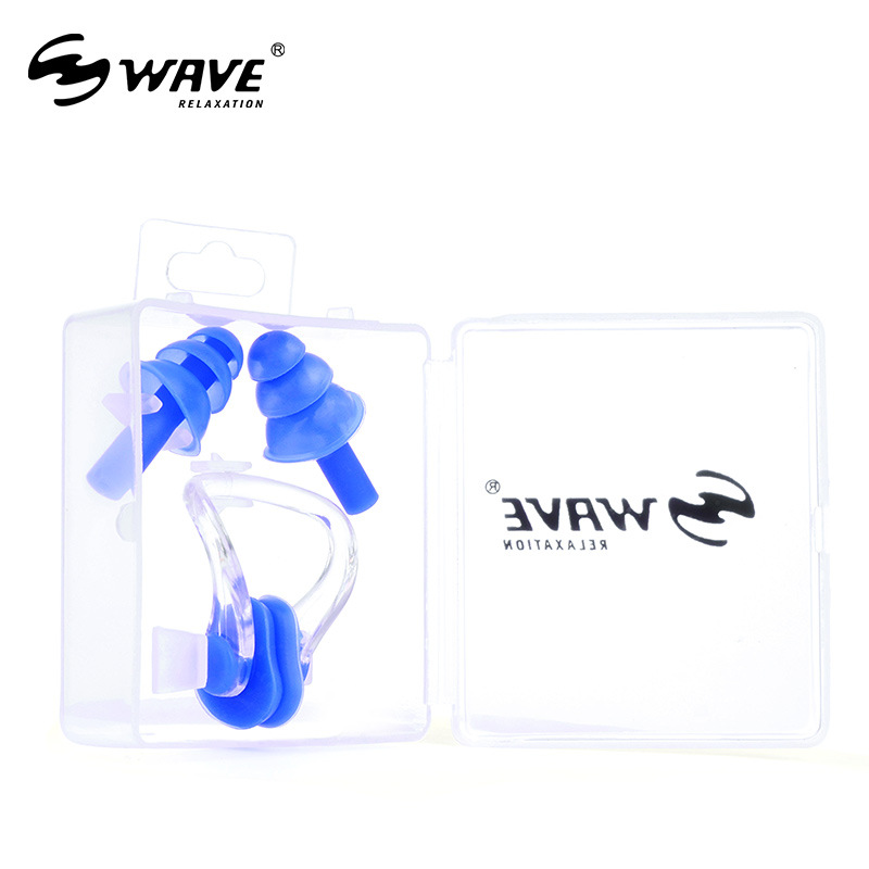 wave现货供应盒装专业柔软硅胶材质成人儿童游泳防水耳塞游泳鼻夹