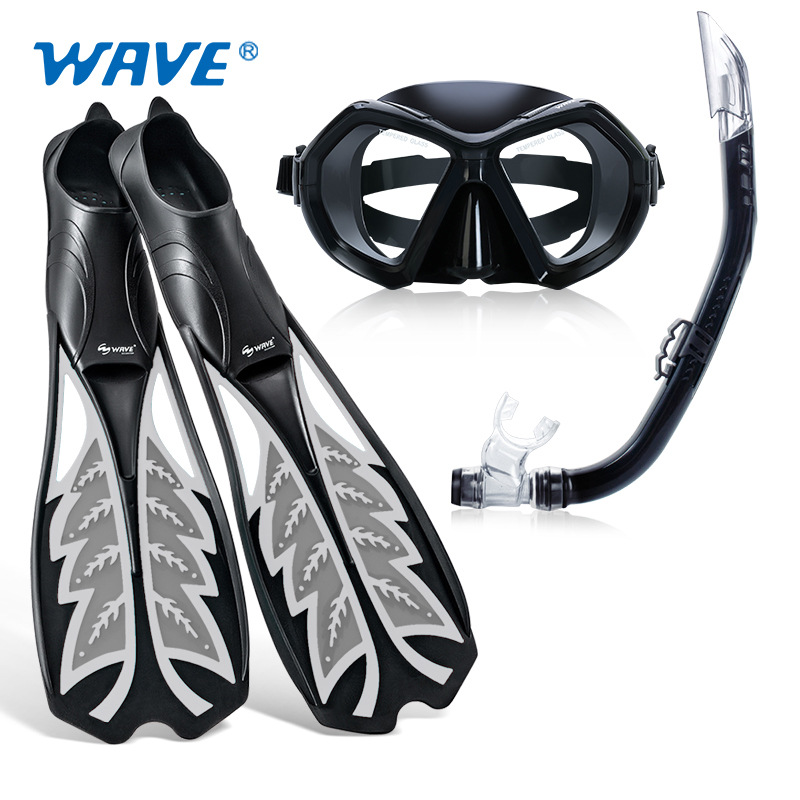 wave自由潜脚蹼套装 可调节面镜浮潜蛙鞋半干式呼吸管潜水三件套