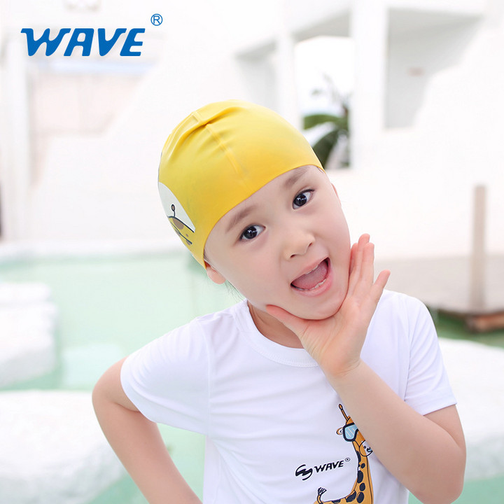 wave新款小怪兽儿童卡通可爱游泳帽硅胶防水护耳防晒男女儿童泳帽