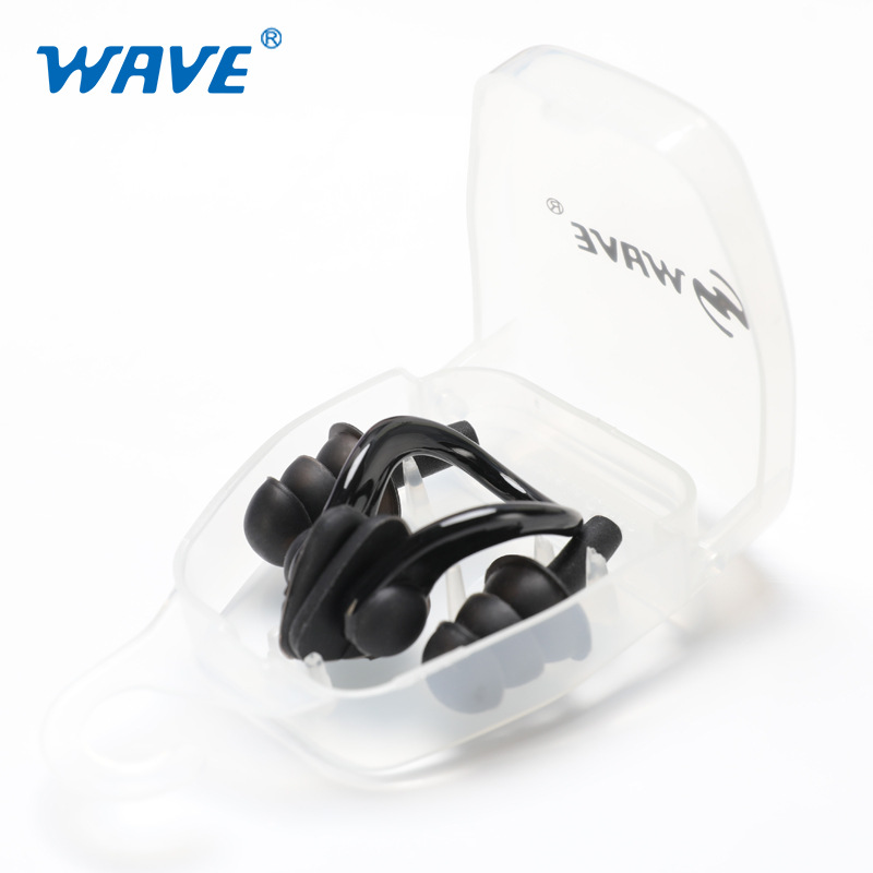 wave现货供应盒装专业柔软硅胶材质成人儿童游泳防水耳塞游泳鼻夹
