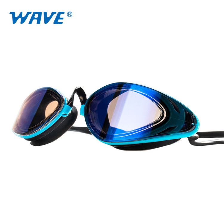 wave专业折叠式成人游泳眼镜 防雾训练竞赛大框硅胶防水电镀泳镜