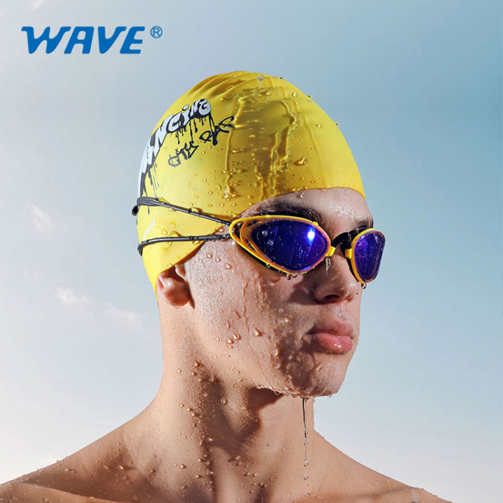 wave专业折叠式成人游泳眼镜 防雾训练竞赛大框硅胶防水电镀泳镜