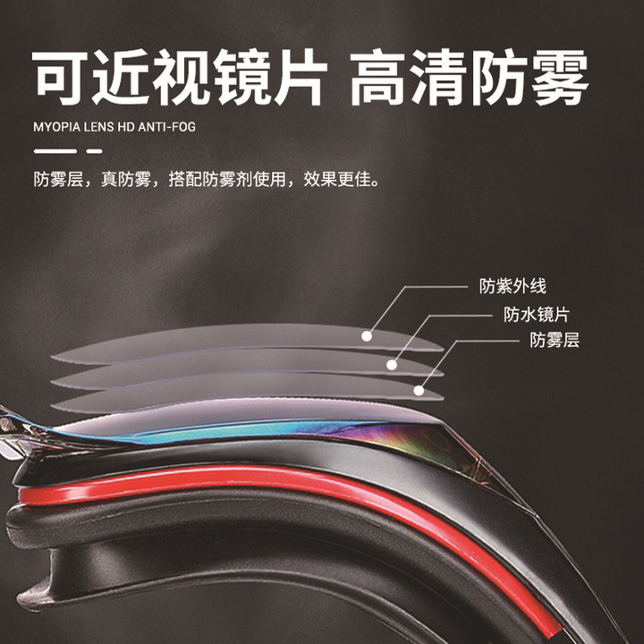 wave高清度数电镀近视游泳眼镜 成人男女游泳防水防雾大框泳镜