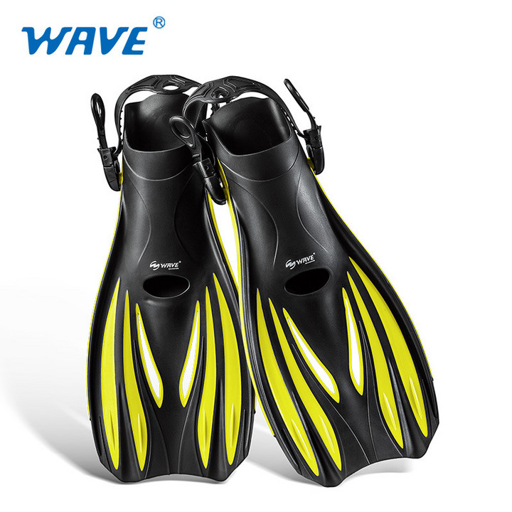 wave跨境可调系带专业蛙鞋男自由泳潜水浮潜训练游泳装备成人脚蹼