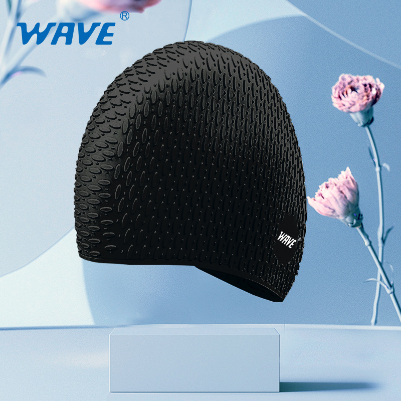 wave新款硅胶颗粒水滴游泳帽防水不勒头纯色男女通用游泳装备泳帽