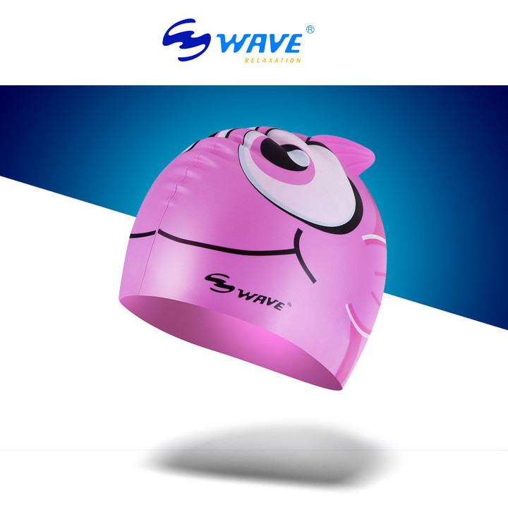 wave专业促销儿童宝宝硅胶不勒头游泳帽防水可爱鲨鱼卡通学生泳帽