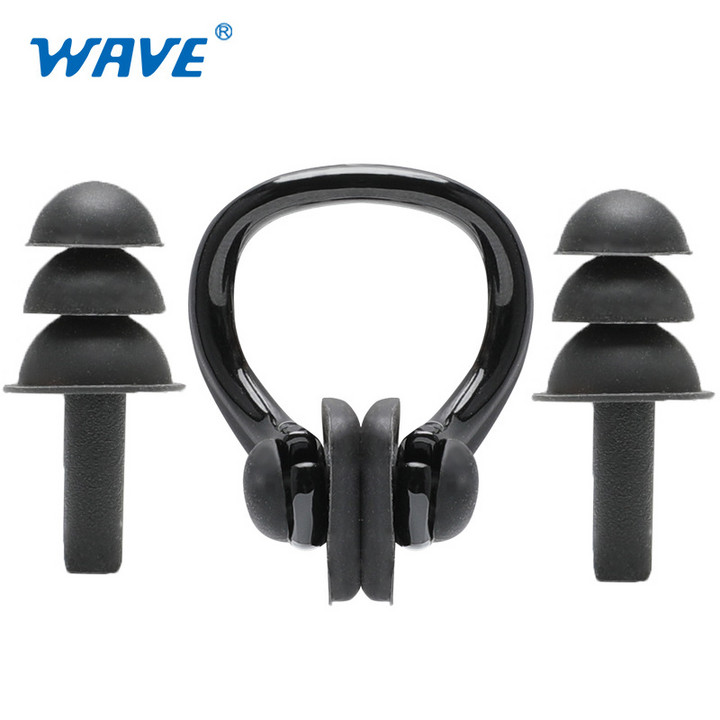 wave现货供应盒装专业柔软硅胶材质成人儿童游泳防水耳塞游泳鼻夹