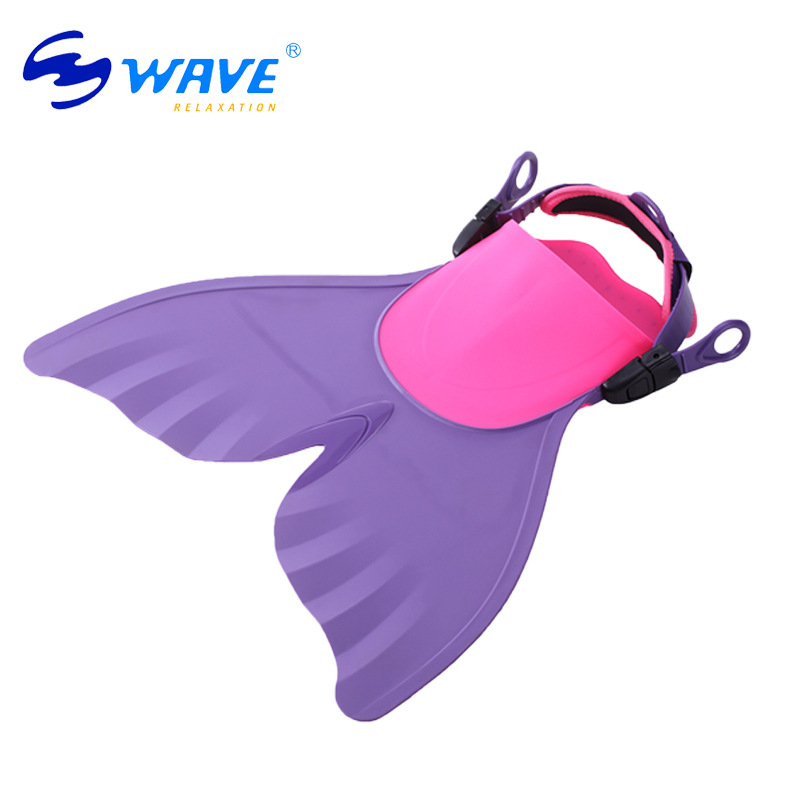 wave新款美人鱼尾儿童自由潜脚蹼青少年女童游泳蛙鞋训练潜水脚蹼