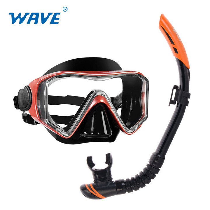 wave浮潜两件套装全干式呼吸管潜水镜防雾面罩大框游泳浮潜面罩