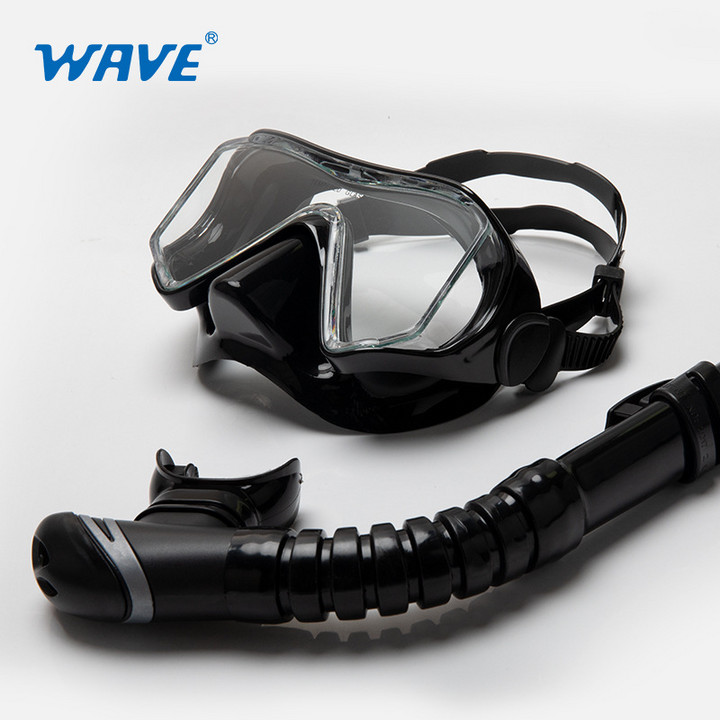 wave浮潜两件套装全干式呼吸管潜水镜防雾面罩大框游泳浮潜面罩