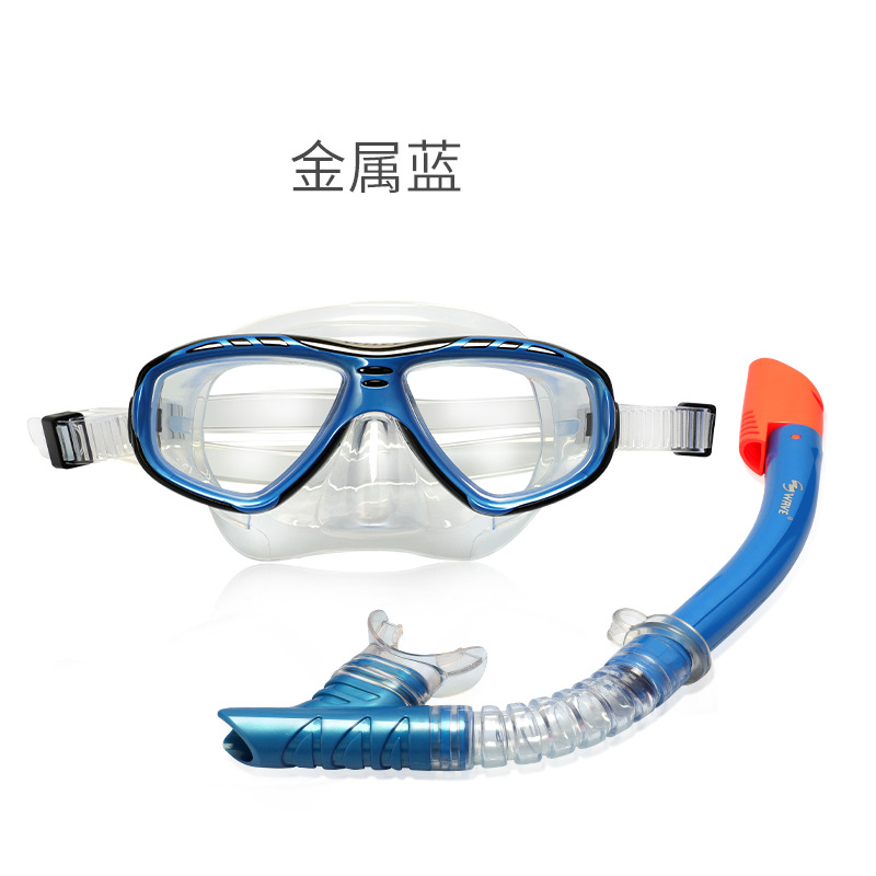 wave促销专业浮潜两件套装备 半干式呼吸管大框潜水镜