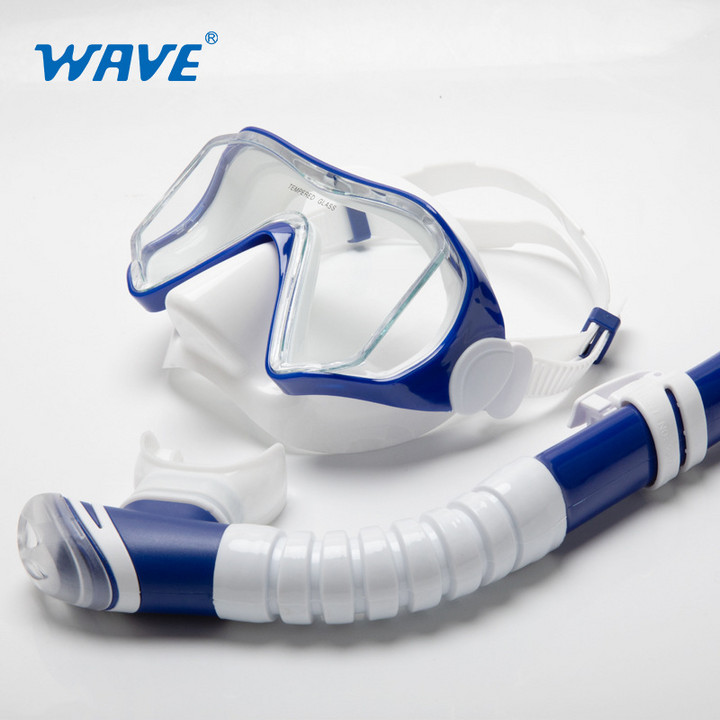 wave浮潜两件套装全干式呼吸管潜水镜防雾面罩大框游泳浮潜面罩
