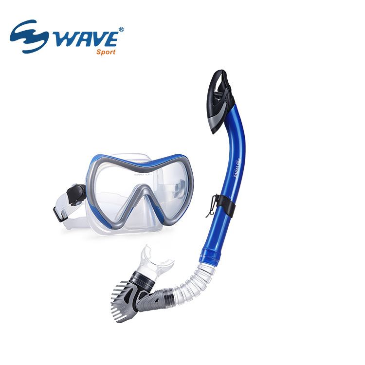 wave跨境爆款专业潜水面镜全干式呼吸管男女大框防雾套装潜水镜
