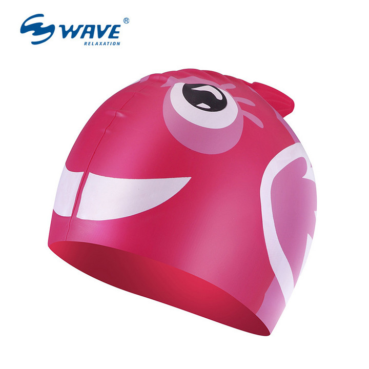 wave专业硅胶不勒头婴儿孩童男女游泳帽防水护耳卡通可爱儿童泳帽