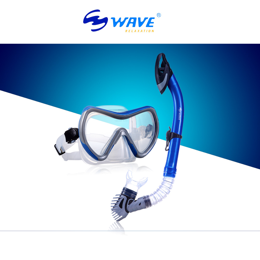 wave跨境爆款专业潜水面镜全干式呼吸管男女大框防雾套装潜水镜