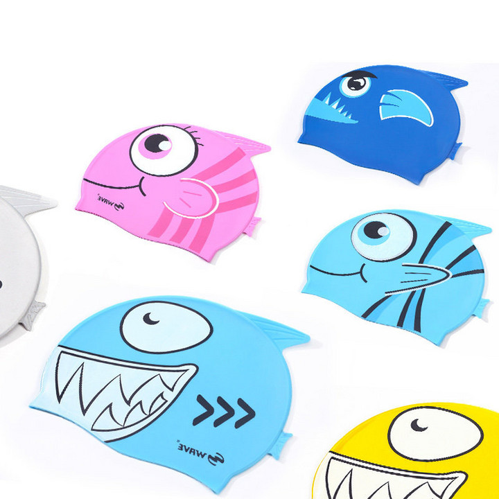 wave专业硅胶不勒头婴儿孩童男女游泳帽防水护耳卡通可爱儿童泳帽