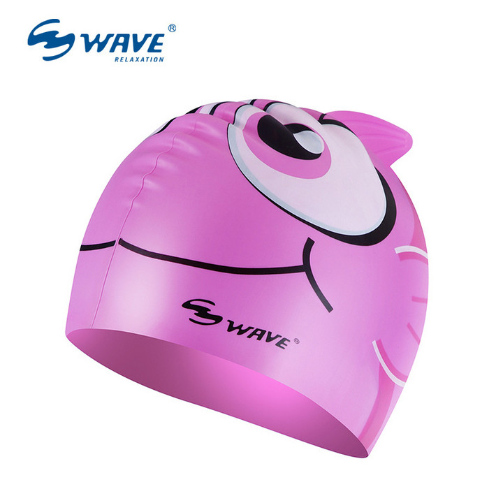 wave专业硅胶不勒头婴儿孩童男女游泳帽防水护耳卡通可爱儿童泳帽