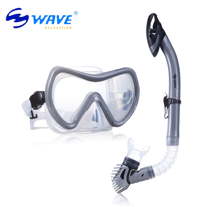 wave跨境爆款专业潜水面镜全干式呼吸管男女大框防雾套装潜水镜